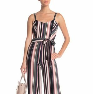 Bebe Striped Waist Belt Cropped Jumpsuit